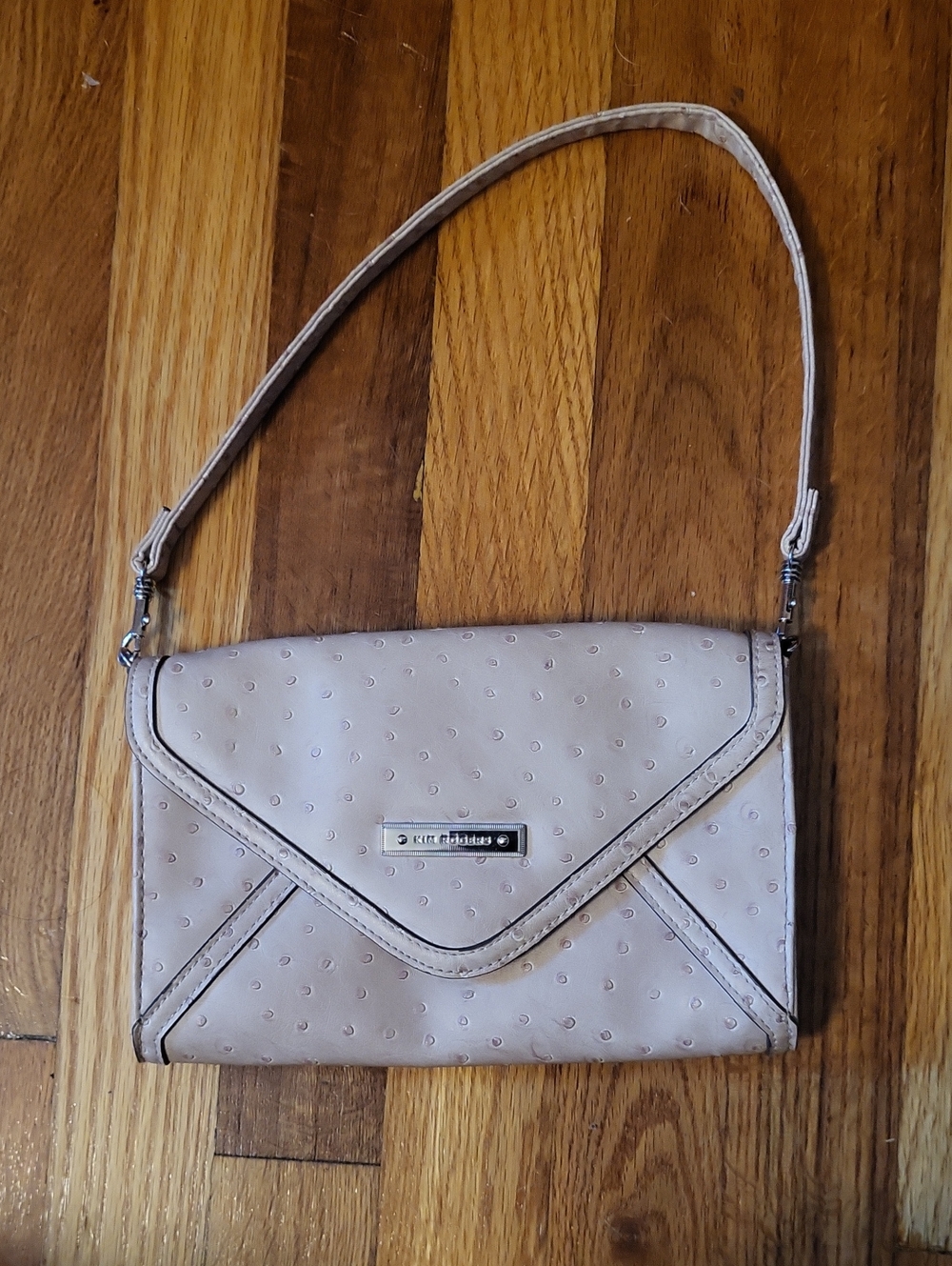 Kim Rogers Light Beige Envelope Shoulder Bag with Textured Dot Detail
